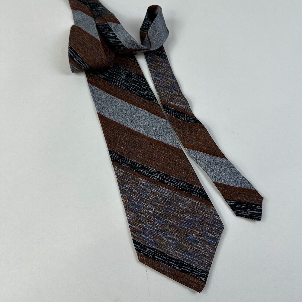 Missoni Cravatte Mens Wide Striped Silk Tie Multicolored Brown 56 x4 VTG 70's